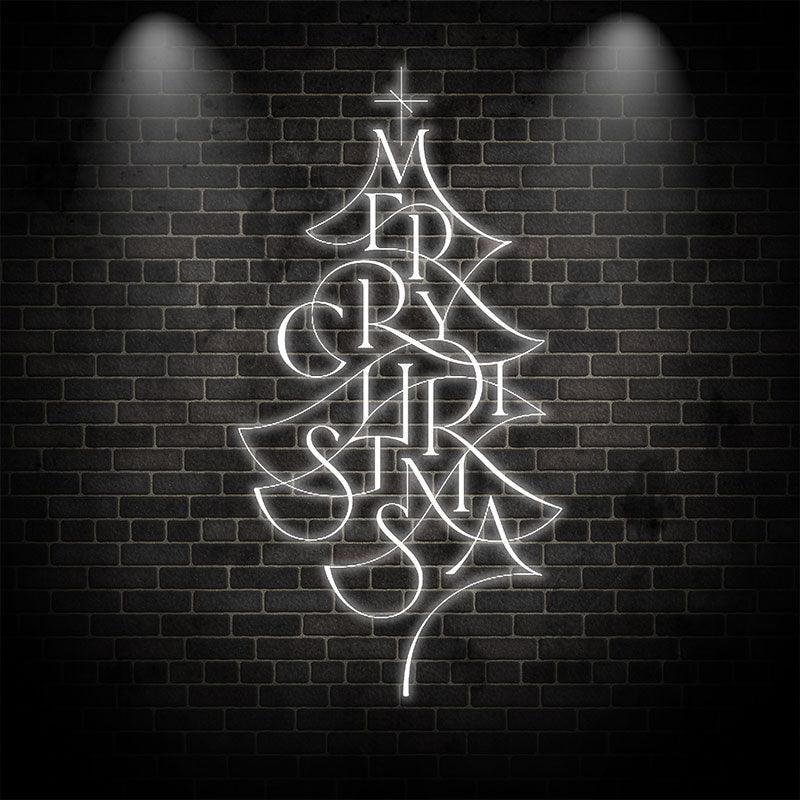 Alphabet Composition Christmas Tree LED White Strip Lights | Creative Holiday Decoration Lights neon signs | Home Christmas Ambiance Lighting