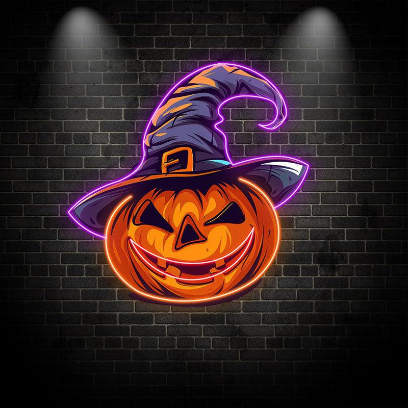 Charming Pumpkin with Hat Neon signs  Light | Whimsical LED Decoration for Halloween Fun