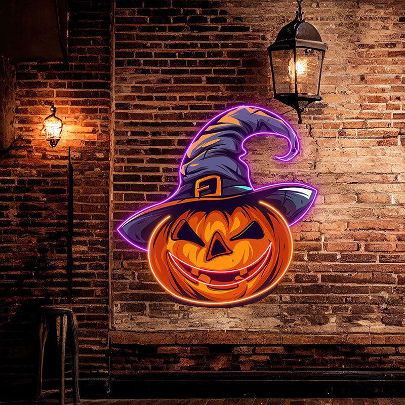 Charming Pumpkin with Hat Neon signs  Light | Whimsical LED Decoration for Halloween Fun