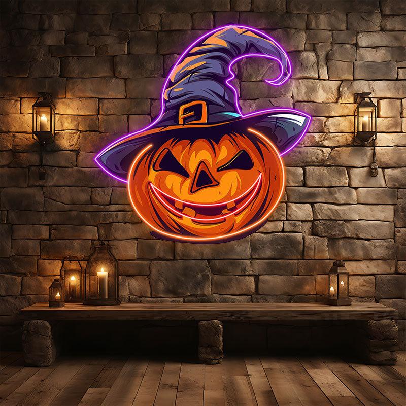 Charming Pumpkin with Hat Neon signs  Light | Whimsical LED Decoration for Halloween Fun