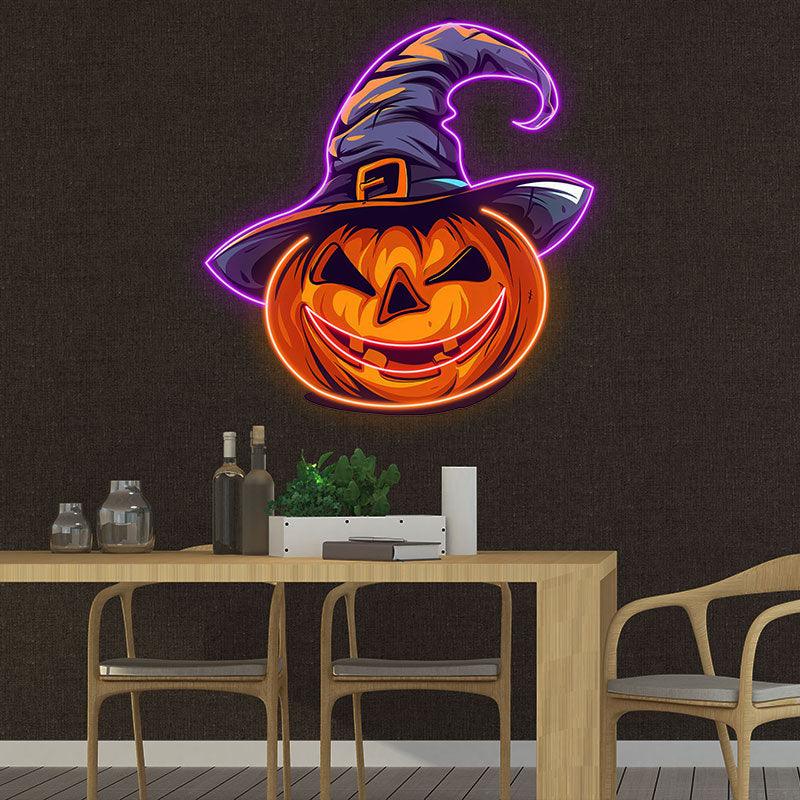 Charming Pumpkin with Hat Neon signs  Light | Whimsical LED Decoration for Halloween Fun