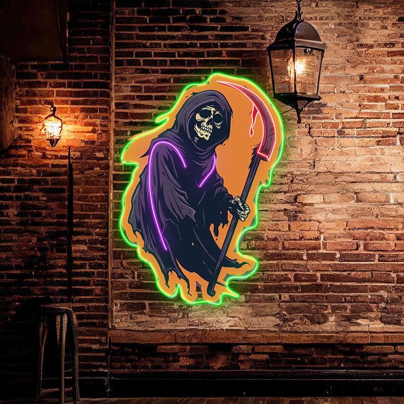 Sinister Grim Reaper Ghost with Scythe neon signs | Spooky LED Decoration for a Chilling Halloween Atmosphere