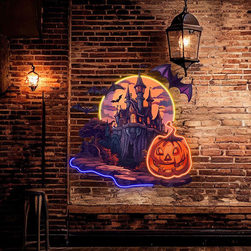 Spooky Pumpkin Castle Decoration neon signs | Enchanting LED Light for Halloween Magic | Perfect for Parties and Home Decor