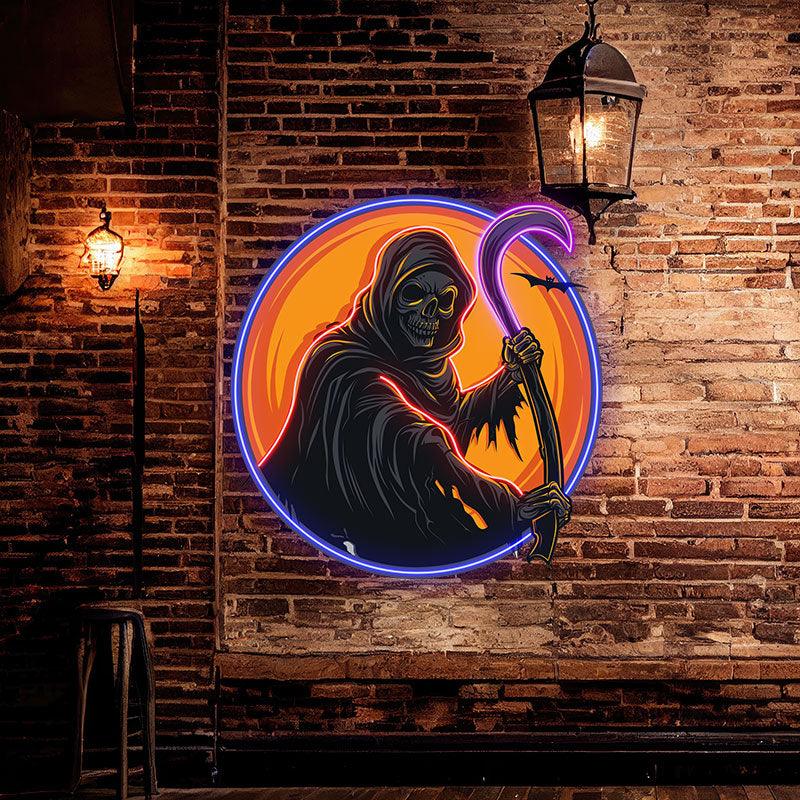 Round Neon signs Light: Spooky Grim Reaper Ghost | Haunting Halloween Decor for a Chilling Atmosphere