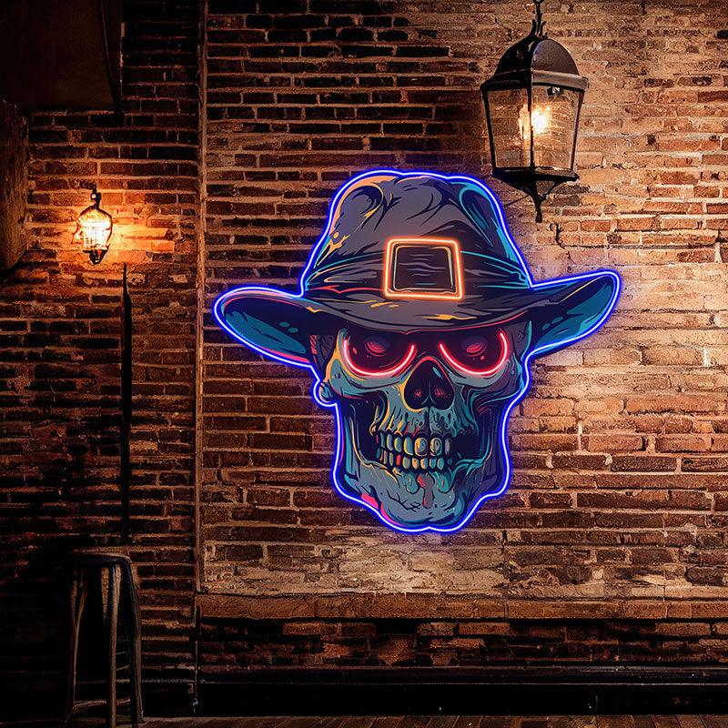 Stylish Skull with Hat LED Neon signs Light | Edgy Home Decor for Halloween and Beyond