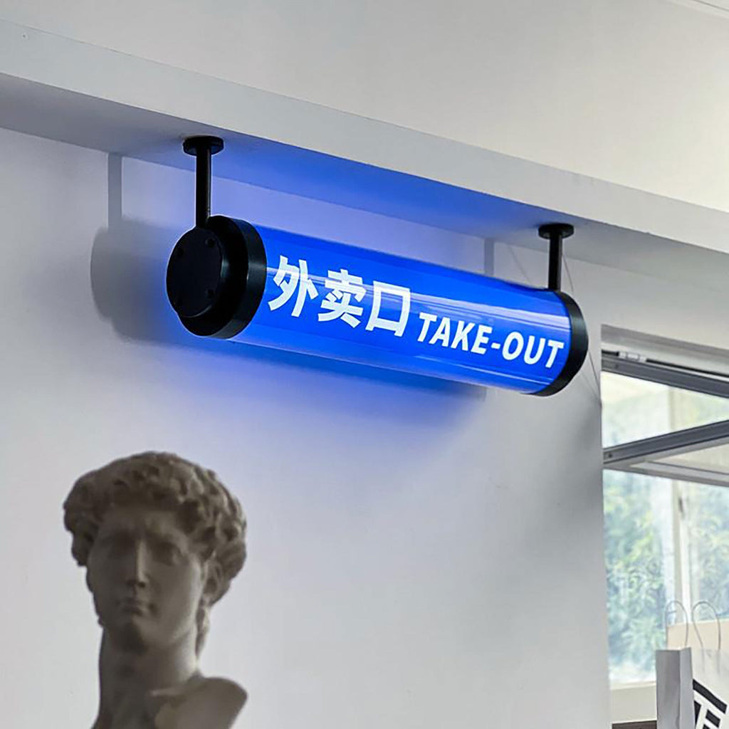 Customized acrylic round tube light box sign led doorstep advertising signboard for café shop