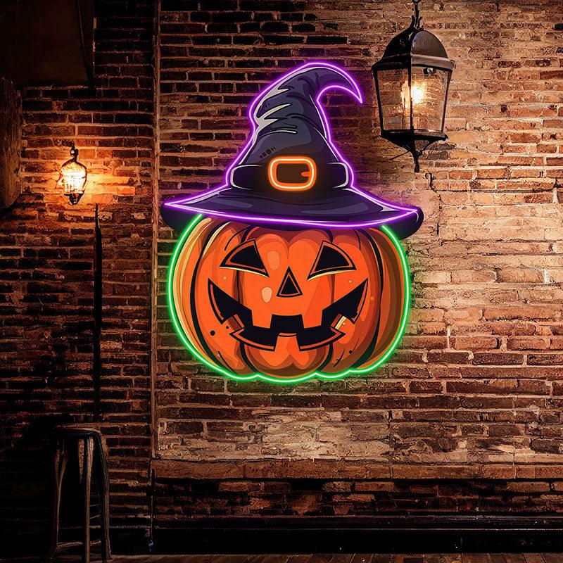 Spooky Hat-Wearing Pumpkin LED Light neon signs | Perfect for Adding a Festive Touch to Your Halloween Decor
