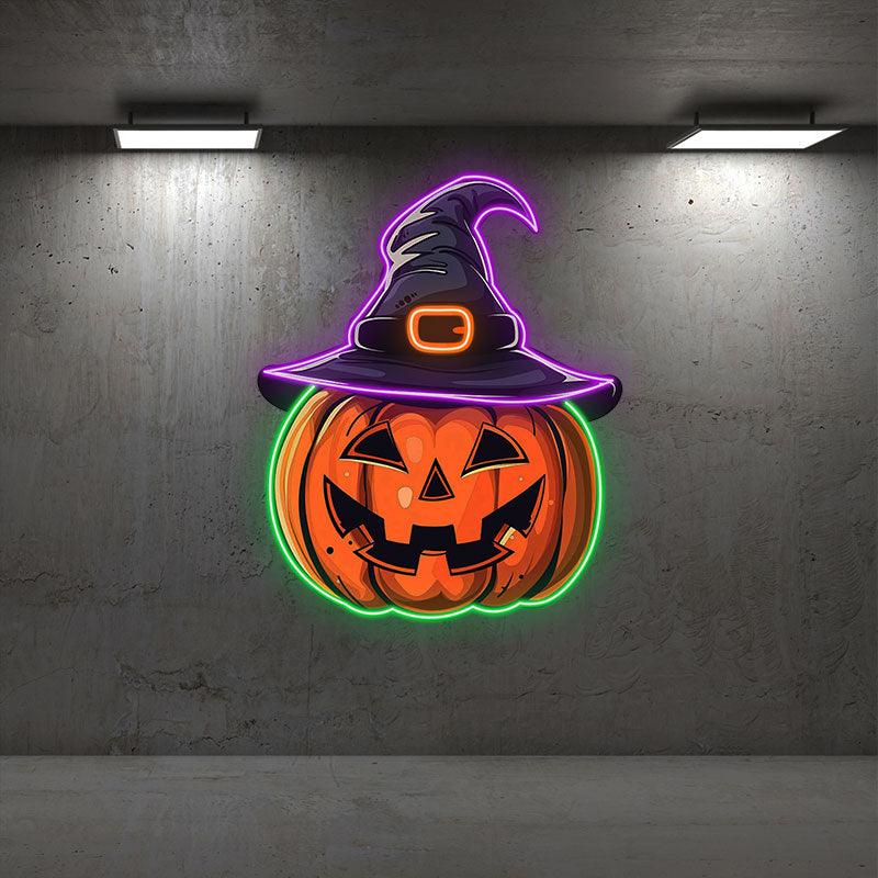 Spooky Hat-Wearing Pumpkin LED Light neon signs | Perfect for Adding a Festive Touch to Your Halloween Decor