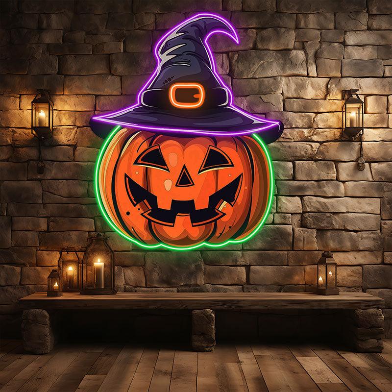 Spooky Hat-Wearing Pumpkin LED Light neon signs | Perfect for Adding a Festive Touch to Your Halloween Decor