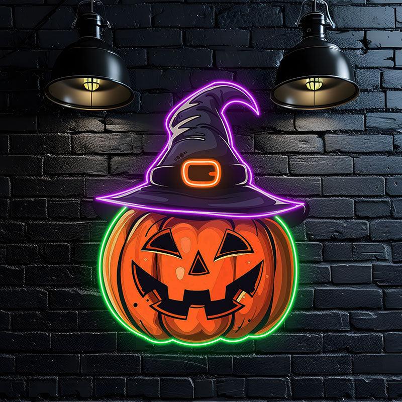 Spooky Hat-Wearing Pumpkin LED Light neon signs | Perfect for Adding a Festive Touch to Your Halloween Decor