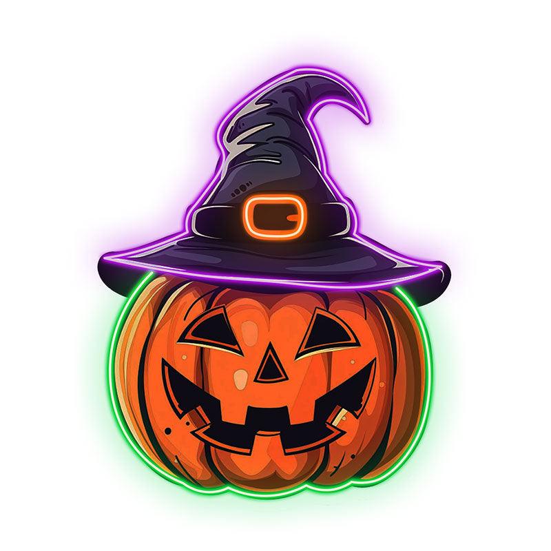 Spooky Hat-Wearing Pumpkin LED Light neon signs | Perfect for Adding a Festive Touch to Your Halloween Decor