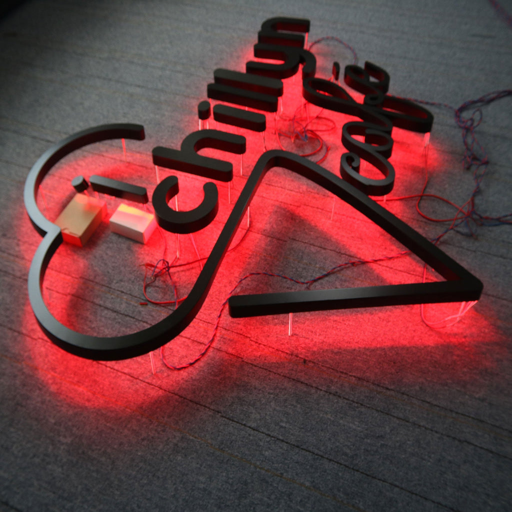 Custom outdoor stainless steel 3d led halo-lit channel letters standing off wall logo sign