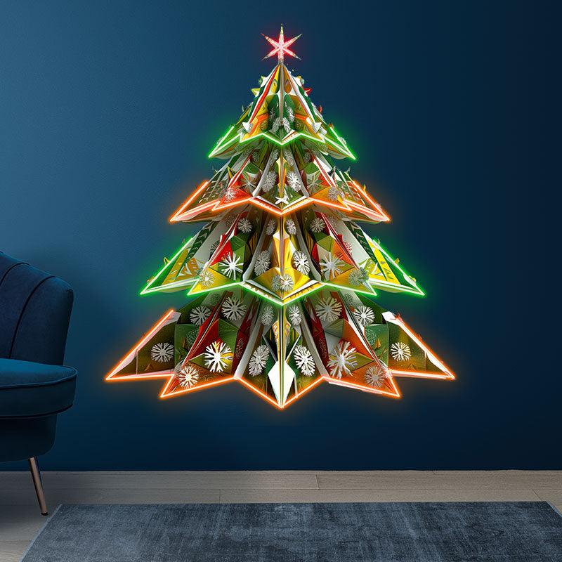 Sparkling 3D snowflake Christmas tree neon signs: a visual feast of colorful holiday atmosphere