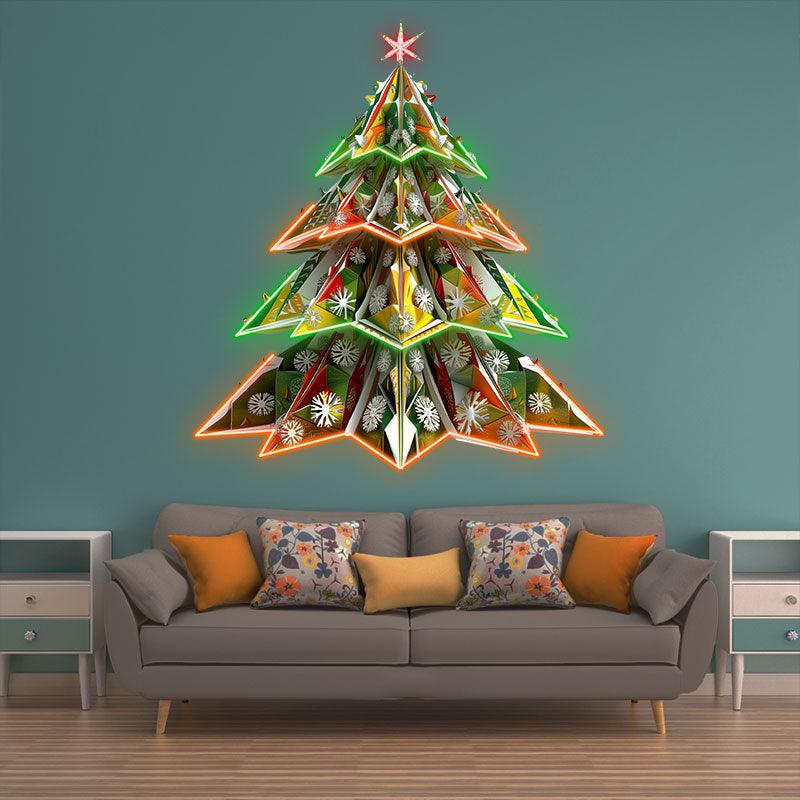 Sparkling 3D snowflake Christmas tree neon signs: a visual feast of colorful holiday atmosphere