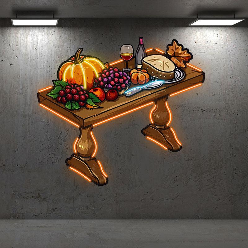 Thanksgiving Potluck Neon signs | Pumpkin, Grape, Bread & Wine Decoration | Blessings for the Coming Year LED Lighting