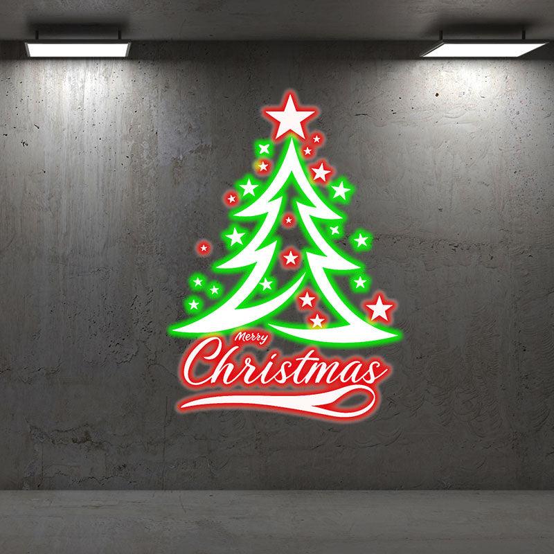 Holiday Cheer neon signs: Sparkling Christmas Tree Decorated with Red and Green Pentagrams