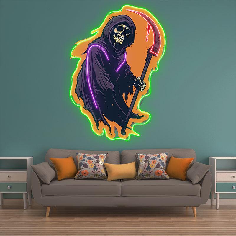 Sinister Grim Reaper Ghost with Scythe neon signs | Spooky LED Decoration for a Chilling Halloween Atmosphere