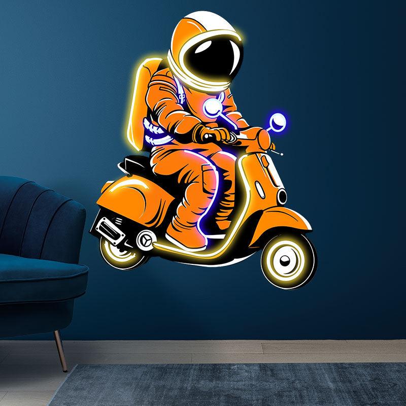 Space Ride: neon signs An Electric Vehicle Adventure for Astronauts Riding Among the Stars
