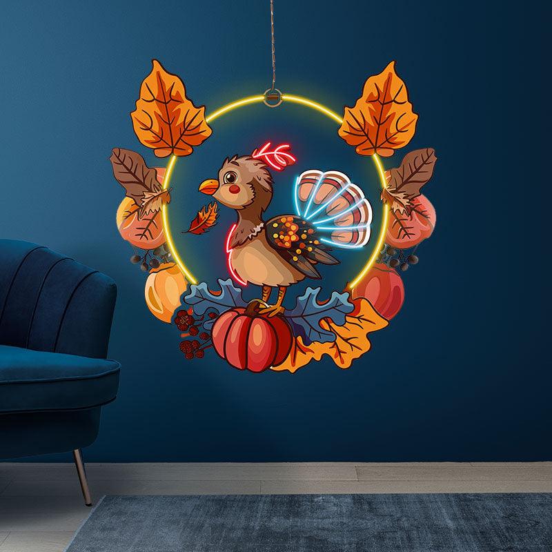 Thanksgiving  neon signs Turkey with Fruit Basket Decoration - The Perfect Combination for Holiday Cheer
