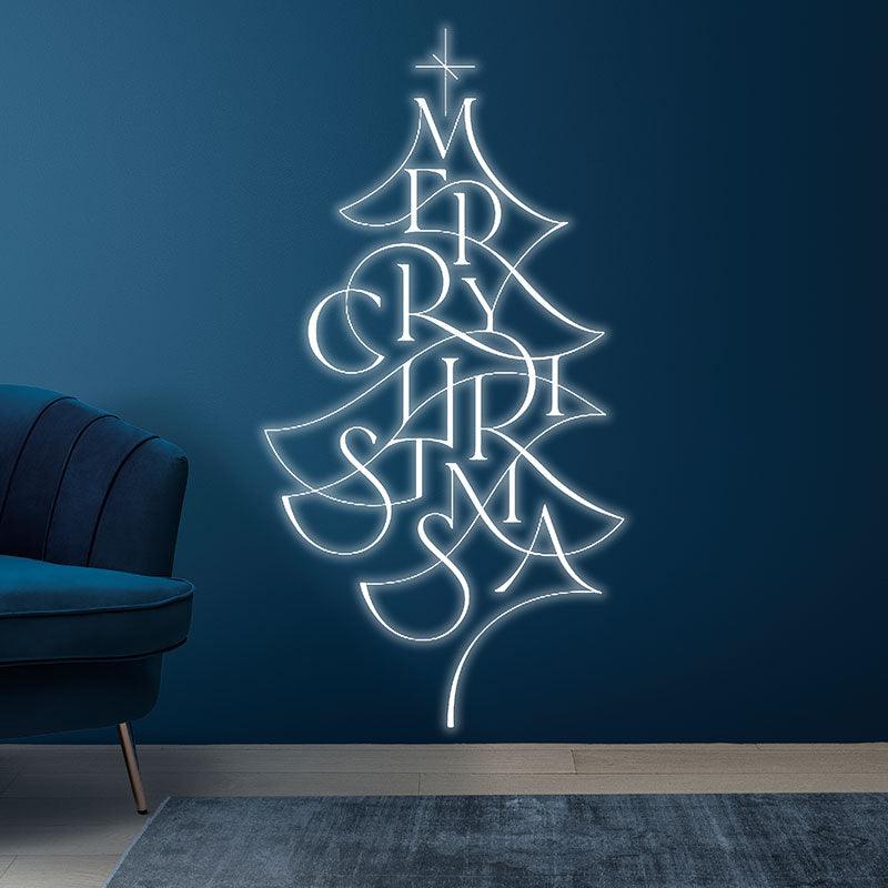 Alphabet Composition Christmas Tree LED White Strip Lights | Creative Holiday Decoration Lights neon signs | Home Christmas Ambiance Lighting