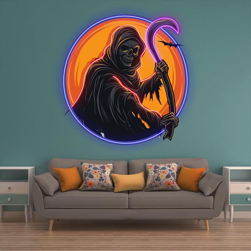 Round Neon signs Light: Spooky Grim Reaper Ghost | Haunting Halloween Decor for a Chilling Atmosphere