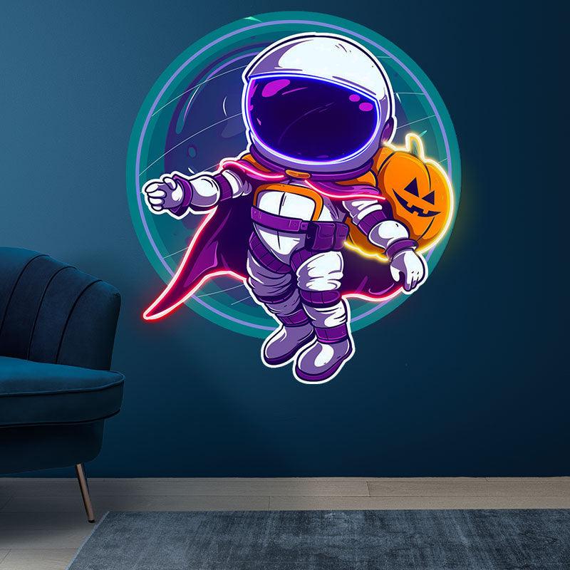 Astronaut and Pumpkin Good Friends LED Neon signs | Blue Glass Bubble Background Decoration Light | Creative Home Night Lights