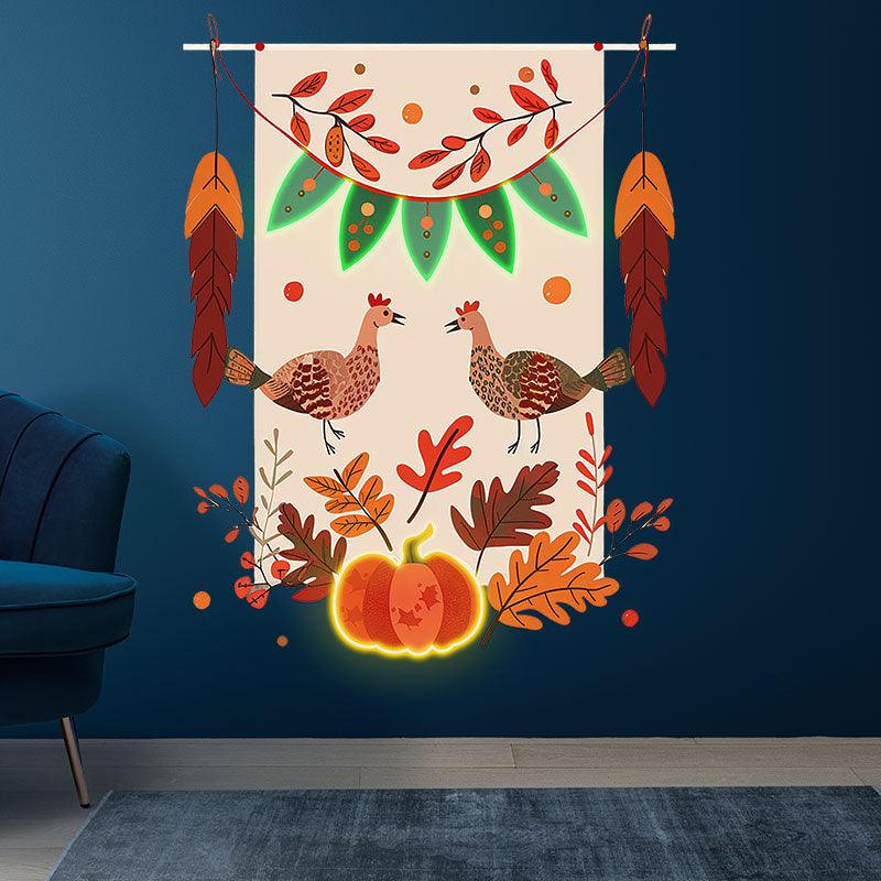 Thanksgiving Tinsel neon signs- Two Turkeys in Love, Surrounded by the Cozy Vibe of Pumpkins and Maple Leaves
