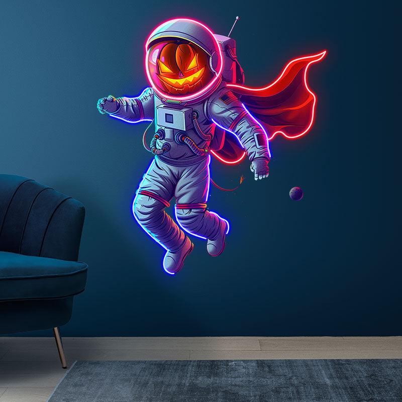 Astronaut Pumpkin Helmet LED Neon signs| Red Cloak Astronaut Decoration Lights | Creative Night Lights | Home Party Decoration