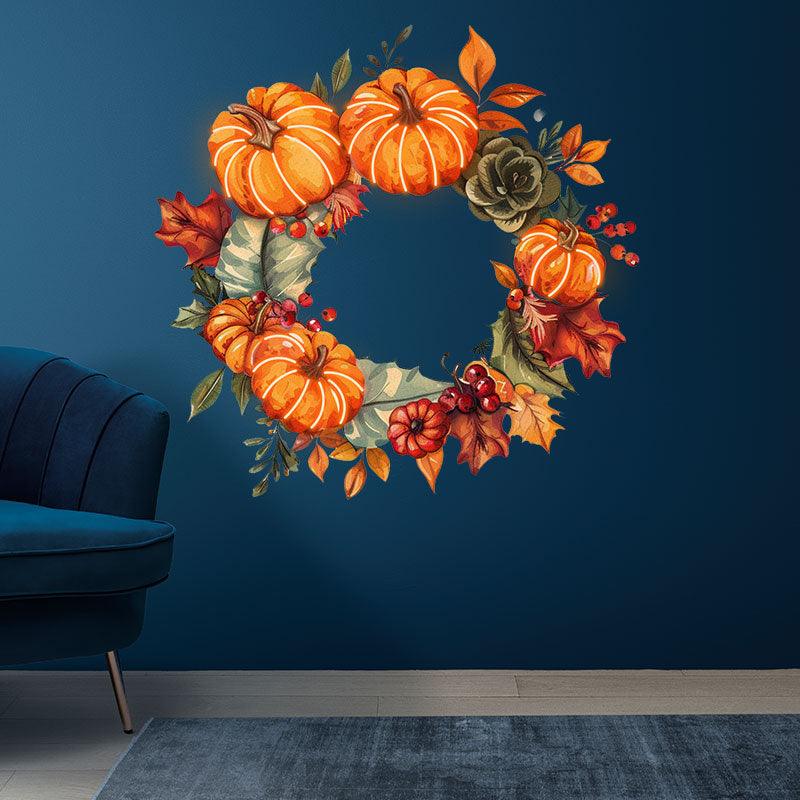 Thanksgiving Fruit Wreath neon signs- Pumpkin, Leaf & Grape Decorated with LED Neon - Perfect Holiday Home Decor!