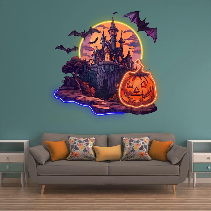 Spooky Pumpkin Castle Decoration neon signs | Enchanting LED Light for Halloween Magic | Perfect for Parties and Home Decor