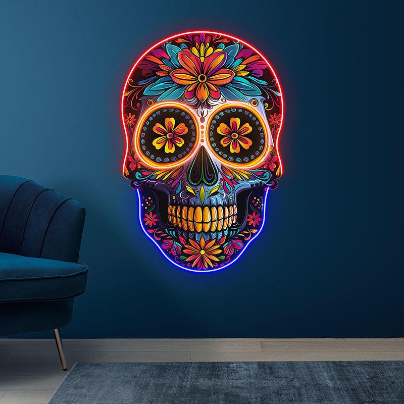 Colorful Floral Smiling Skull: A Vibrant and Whimsical Decor Piece neon signs