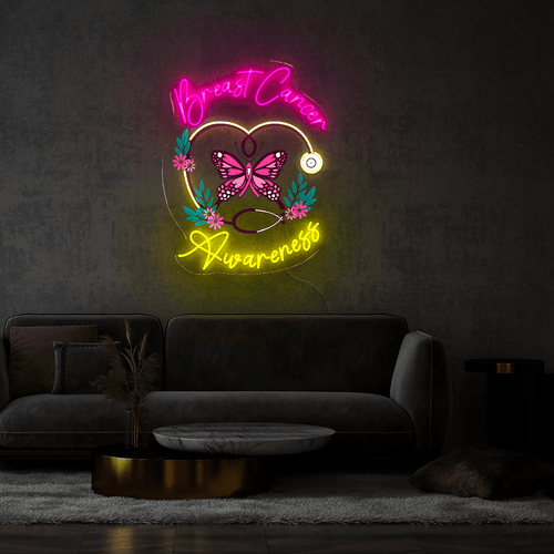 Breast Cancer Awareness with Butterfly Artwork Led Neon Sign