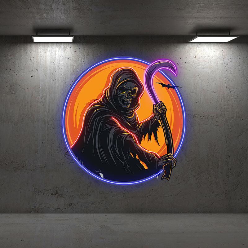 Round Neon signs Light: Spooky Grim Reaper Ghost | Haunting Halloween Decor for a Chilling Atmosphere