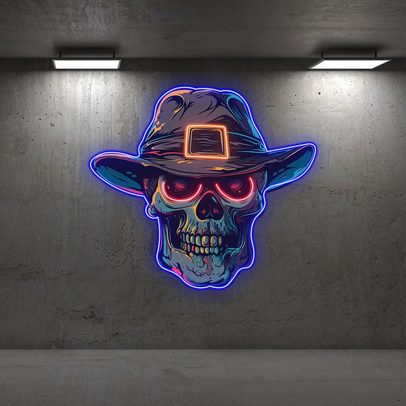 Stylish Skull with Hat LED Neon signs Light | Edgy Home Decor for Halloween and Beyond