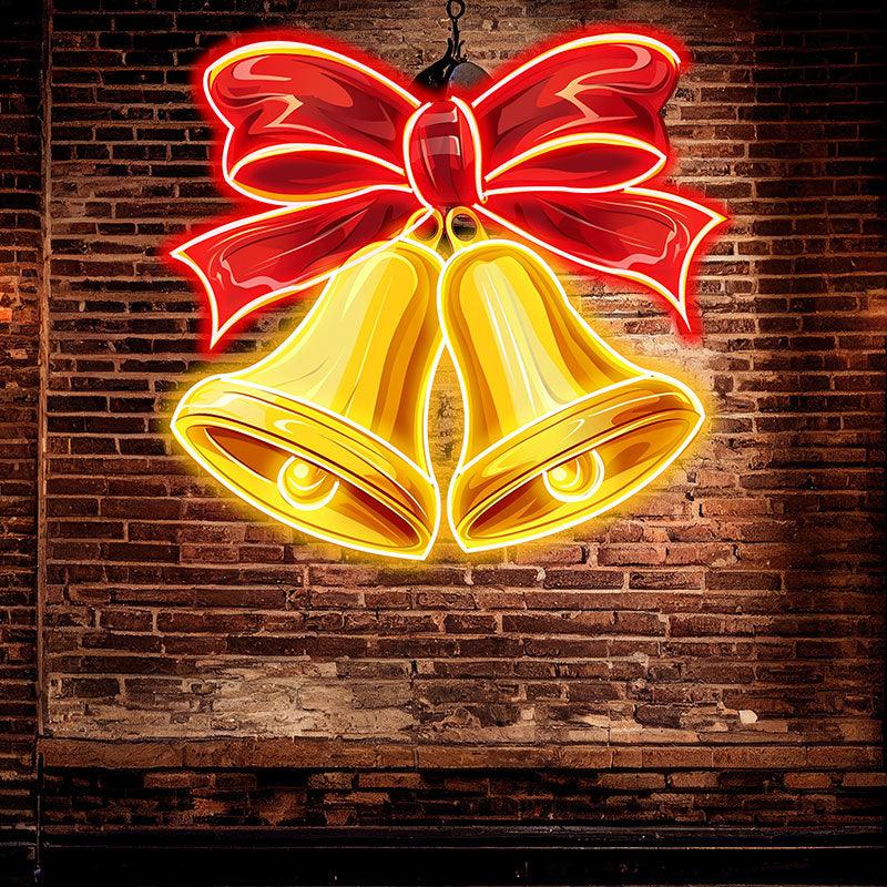 Christmas Bells Neon signs | Red Bow Tie Decoration | Happiness & Joy LED Lights Decoration | Perfect Holiday Gifts