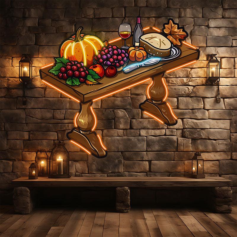 Thanksgiving Potluck Neon signs | Pumpkin, Grape, Bread & Wine Decoration | Blessings for the Coming Year LED Lighting