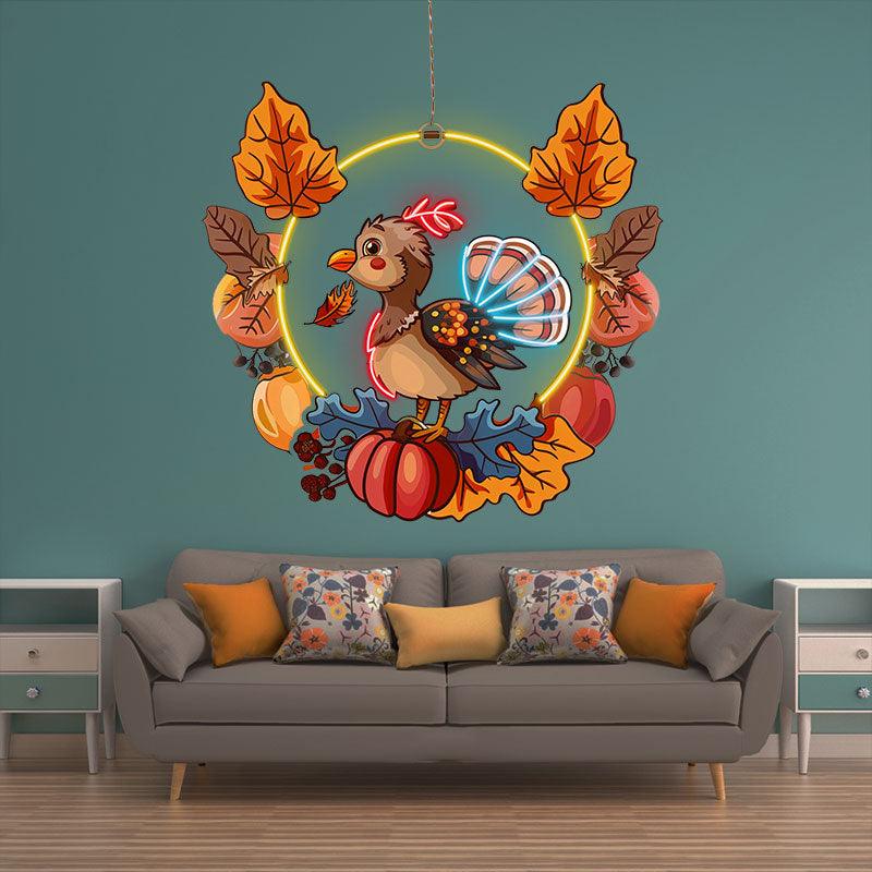 Thanksgiving  neon signs Turkey with Fruit Basket Decoration - The Perfect Combination for Holiday Cheer
