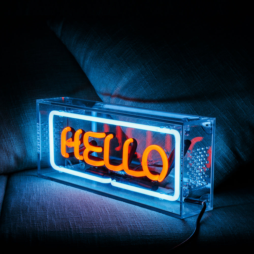 "HELLO" neon sign for bar,table standing glass neon tube sign box