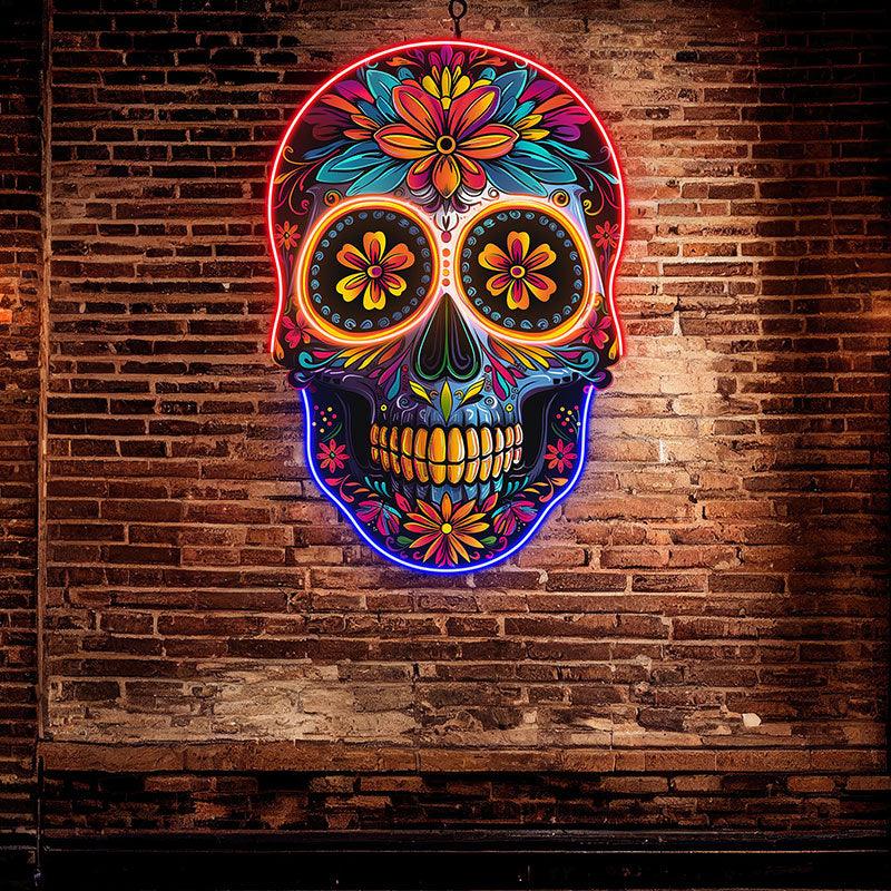 Colorful Floral Smiling Skull: A Vibrant and Whimsical Decor Piece neon signs