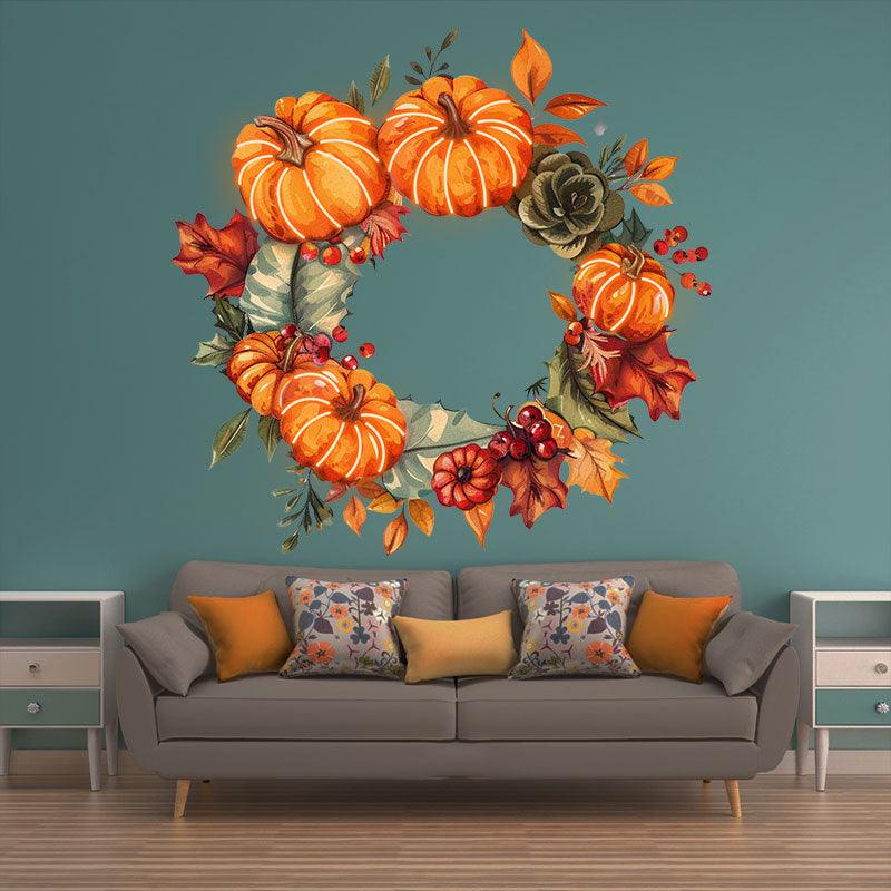 Thanksgiving Fruit Wreath neon signs- Pumpkin, Leaf & Grape Decorated with LED Neon - Perfect Holiday Home Decor!