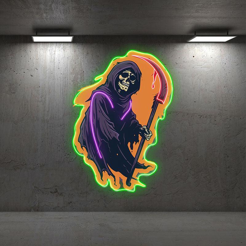 Sinister Grim Reaper Ghost with Scythe neon signs | Spooky LED Decoration for a Chilling Halloween Atmosphere