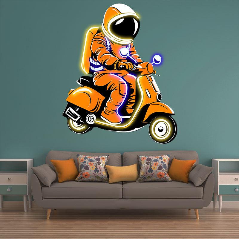 Space Ride: neon signs An Electric Vehicle Adventure for Astronauts Riding Among the Stars