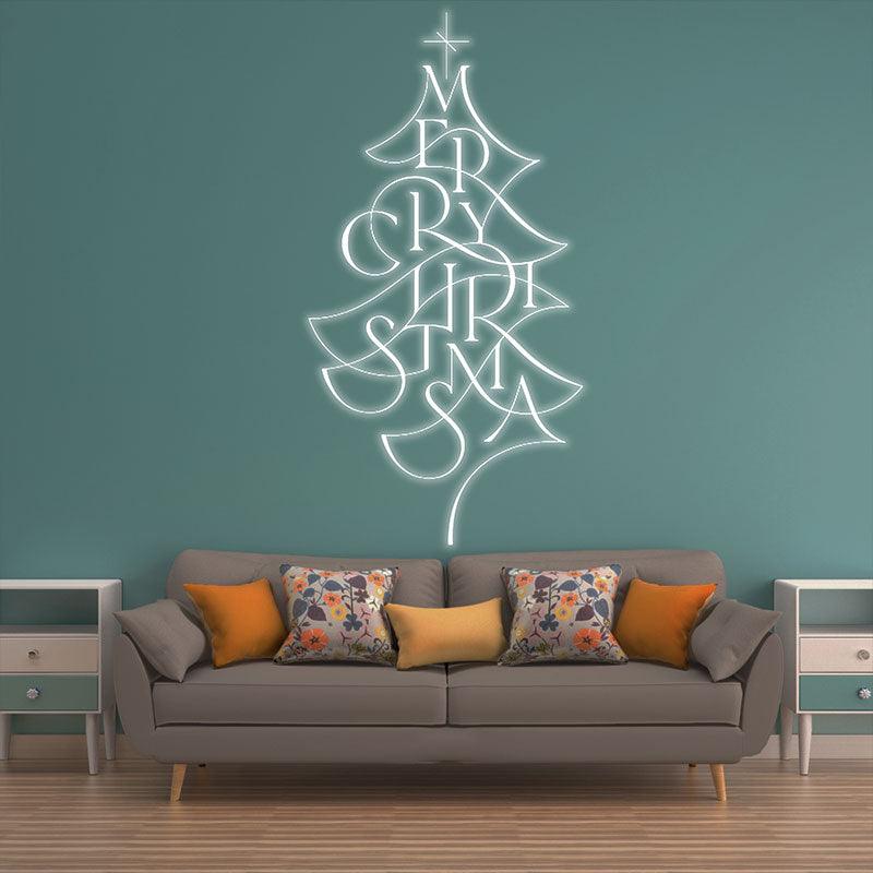 Alphabet Composition Christmas Tree LED White Strip Lights | Creative Holiday Decoration Lights neon signs | Home Christmas Ambiance Lighting
