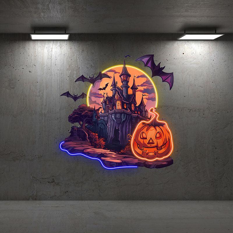 Spooky Pumpkin Castle Decoration neon signs | Enchanting LED Light for Halloween Magic | Perfect for Parties and Home Decor