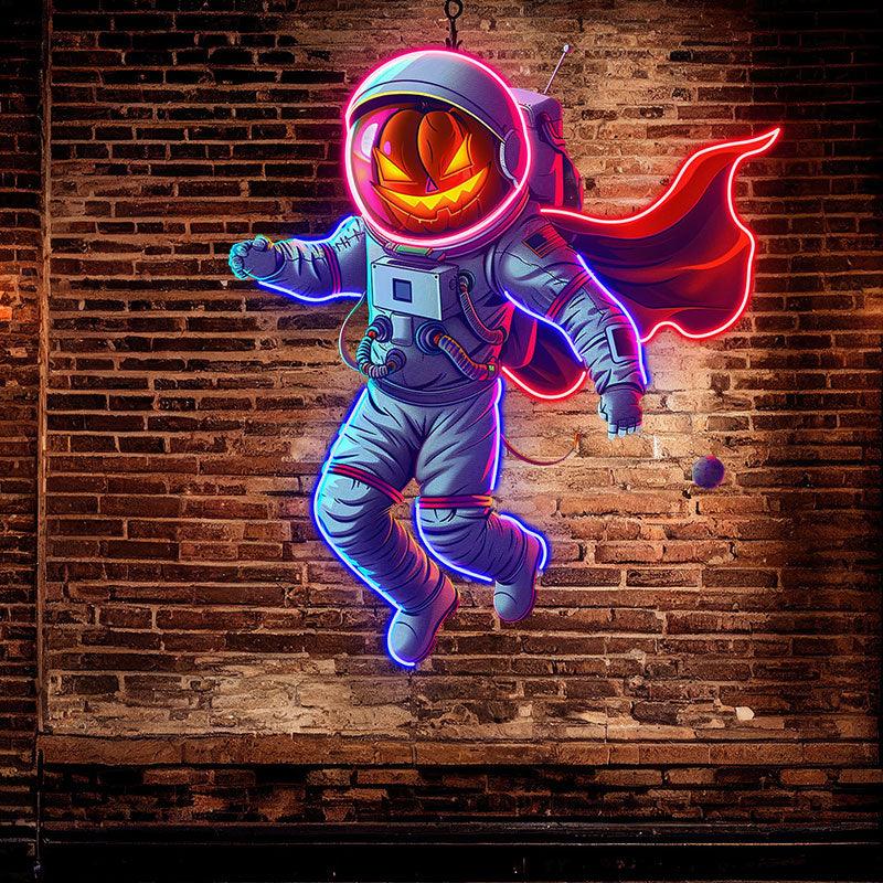 Astronaut Pumpkin Helmet LED Neon signs| Red Cloak Astronaut Decoration Lights | Creative Night Lights | Home Party Decoration