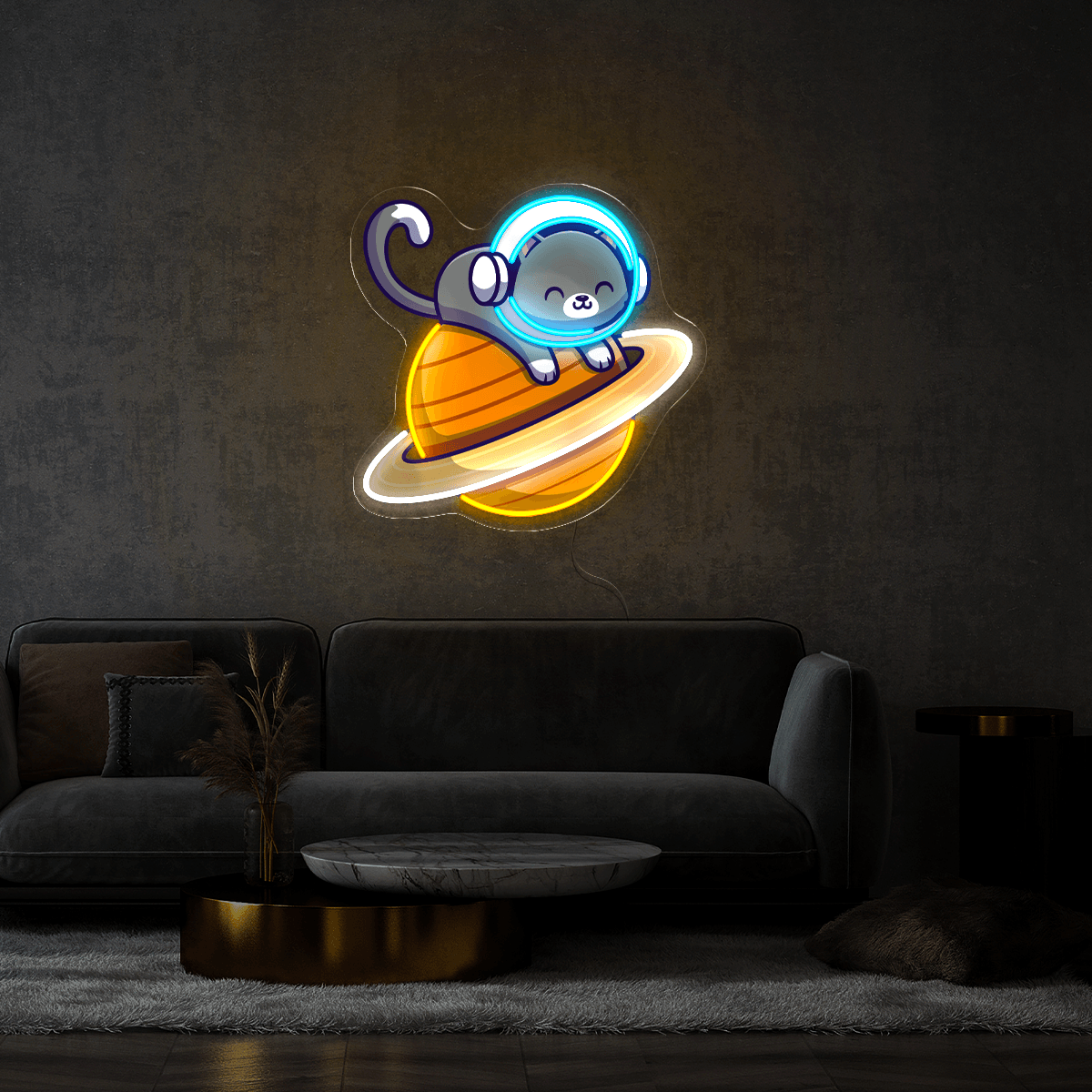 Cute Astronaut Cat Artwork Led Neon Sign