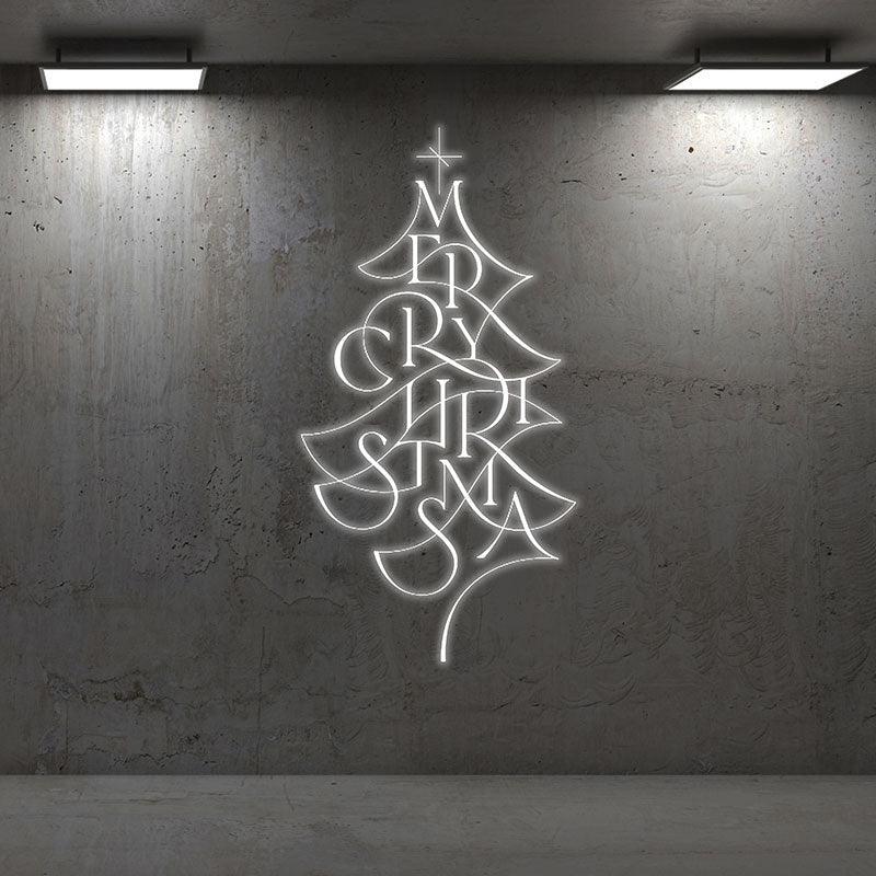 Alphabet Composition Christmas Tree LED White Strip Lights | Creative Holiday Decoration Lights neon signs | Home Christmas Ambiance Lighting