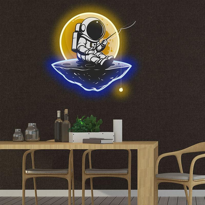 Astronaut Fishing Neon signs Light - Whimsical LED Decor for Space Enthusiasts, Perfect Gift for Fishing Lovers, Fun and Unique Wall Art