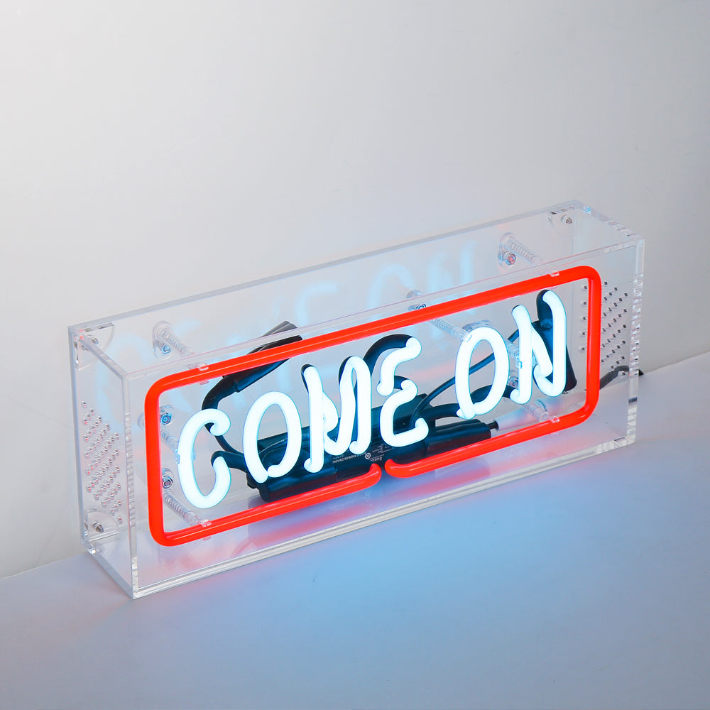 "COME ON" neon lighting sign,table box led neon flex sign,glass neon tube sign