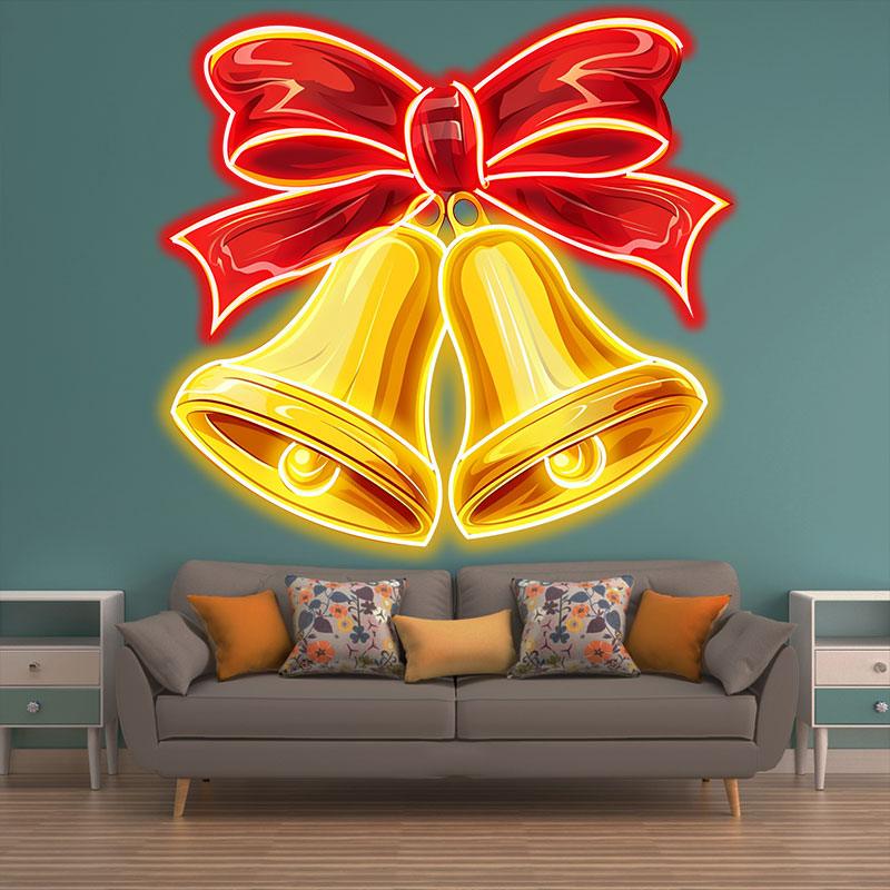 Christmas Bells Neon signs | Red Bow Tie Decoration | Happiness & Joy LED Lights Decoration | Perfect Holiday Gifts